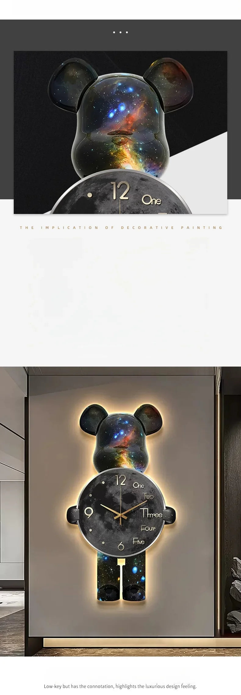 Aesthetic Bear Wall Clock LED Lamp Unique Bear Silent Watch Sconce Luxury Porch Livingroom Decoration Interior Light Clock Decor