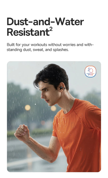 سماعات أذن Baseus BC1 بمشبك أذن، سماعات أذن لاسلكية مفتوحة، بلوتوث 6.0، سماعات رأس رياضية بمشبك، 4 ميكروفونات، صوت جهير فائق، IP55، سماعات أذن