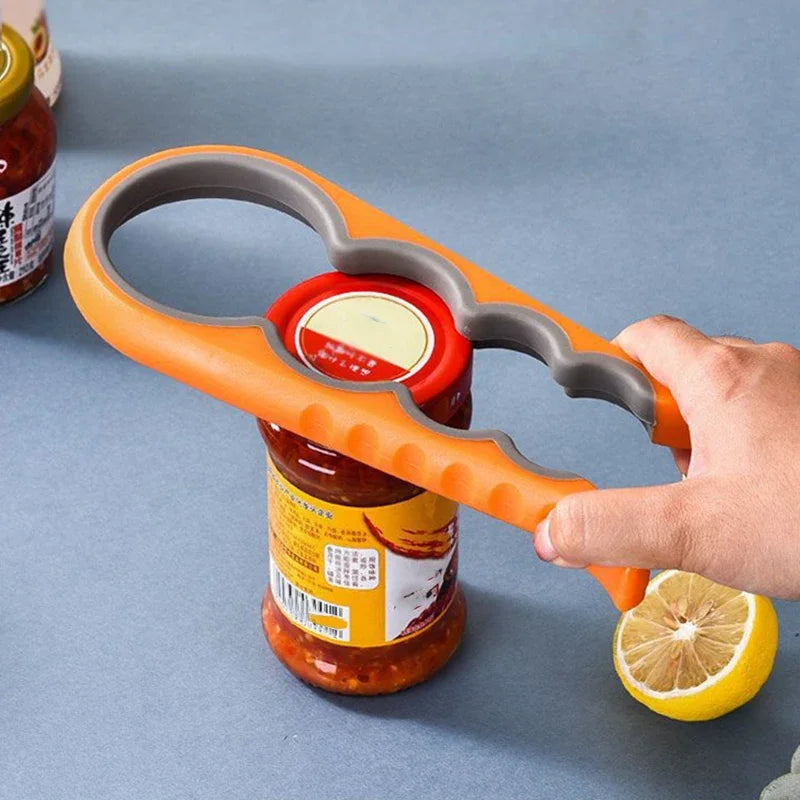 Multifunctional 4-in-1 Kitchen Tool Jar Gripper Lid Opener Can Opener Bottle Opener - Easy to Use Home Essential