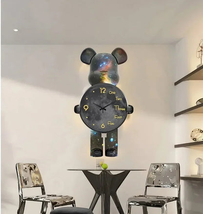 Aesthetic Bear Wall Clock LED Lamp Unique Bear Silent Watch Sconce Luxury Porch Livingroom Decoration Interior Light Clock Decor