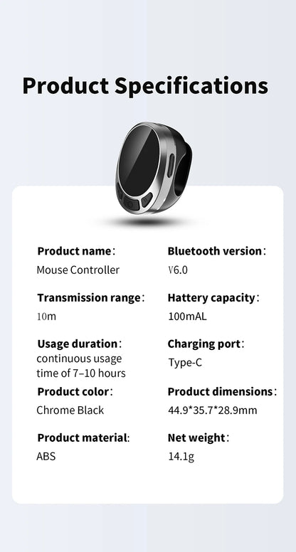 Bluetooth Scrolling Ring Finger Mouse – Wireless Ebook Page Turner Remote