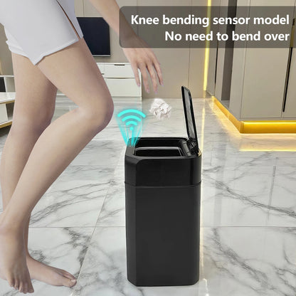ONEKA Automatic Motion Sensor Induction Black Trash Can Slim for Bathroom Bedroom Kitchen Office