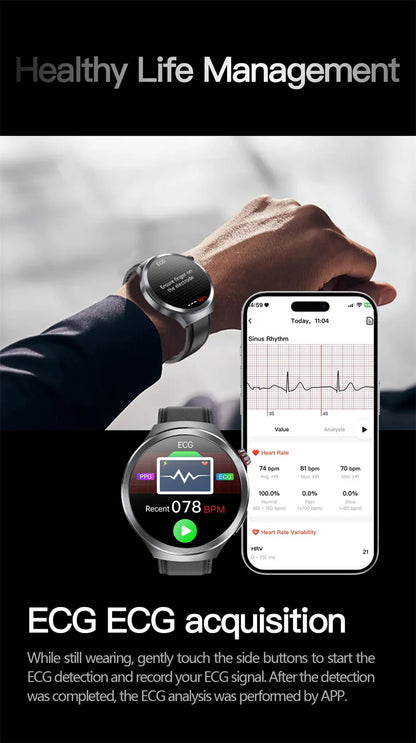 1.73" Sapphire Glass Health Smartwatch – ECG Blood Pressure & Body Analysis Tracker
