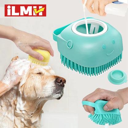 Silicone Pet Bathing Brush – Shampoo Dispenser Massage Brush for Dogs &amp; Cats