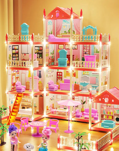 3D DIY Assembly Villa Dollhouse – LED Princess Castle Toy Set