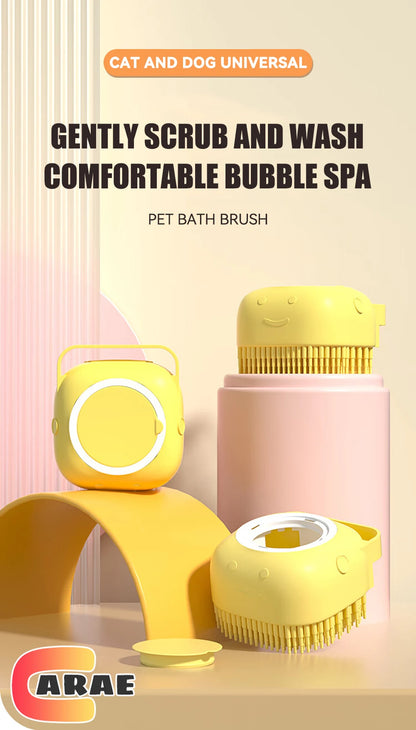 Silicone Pet Bathing Brush – Shampoo Dispenser Massage Brush for Dogs &amp; Cats