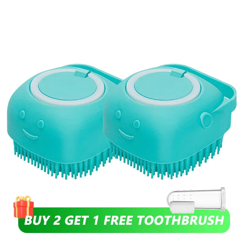 Silicone Pet Bathing Brush – Shampoo Dispenser Massage Brush for Dogs &amp; Cats