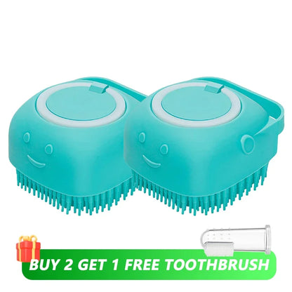 Silicone Pet Bathing Brush – Shampoo Dispenser Massage Brush for Dogs &amp; Cats