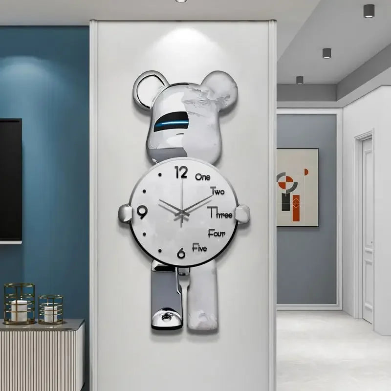 Aesthetic Bear Wall Clock LED Lamp Unique Bear Silent Watch Sconce Luxury Porch Livingroom Decoration Interior Light Clock Decor
