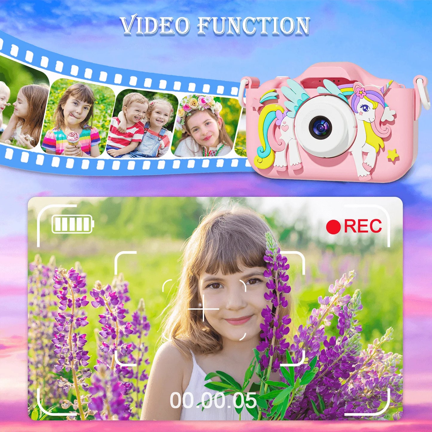 1080P Kids Digital Camera – HD Toddler Video Camera with Silicone Case