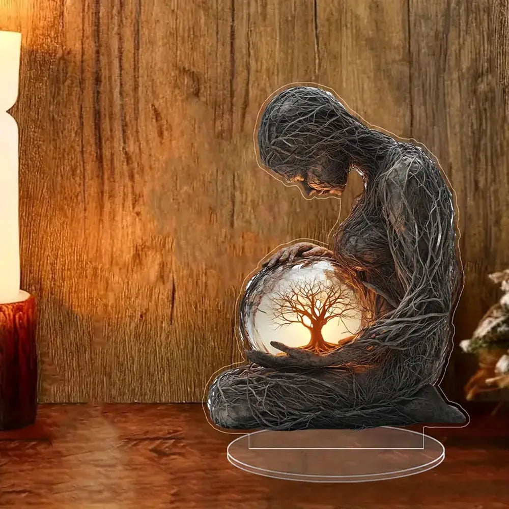 2D Flat, Home Relaxation, Bohemian Style Acrylic Tree of Life Desk Ornament – Elegant Home and Office Decor, Ideal for Birthdays