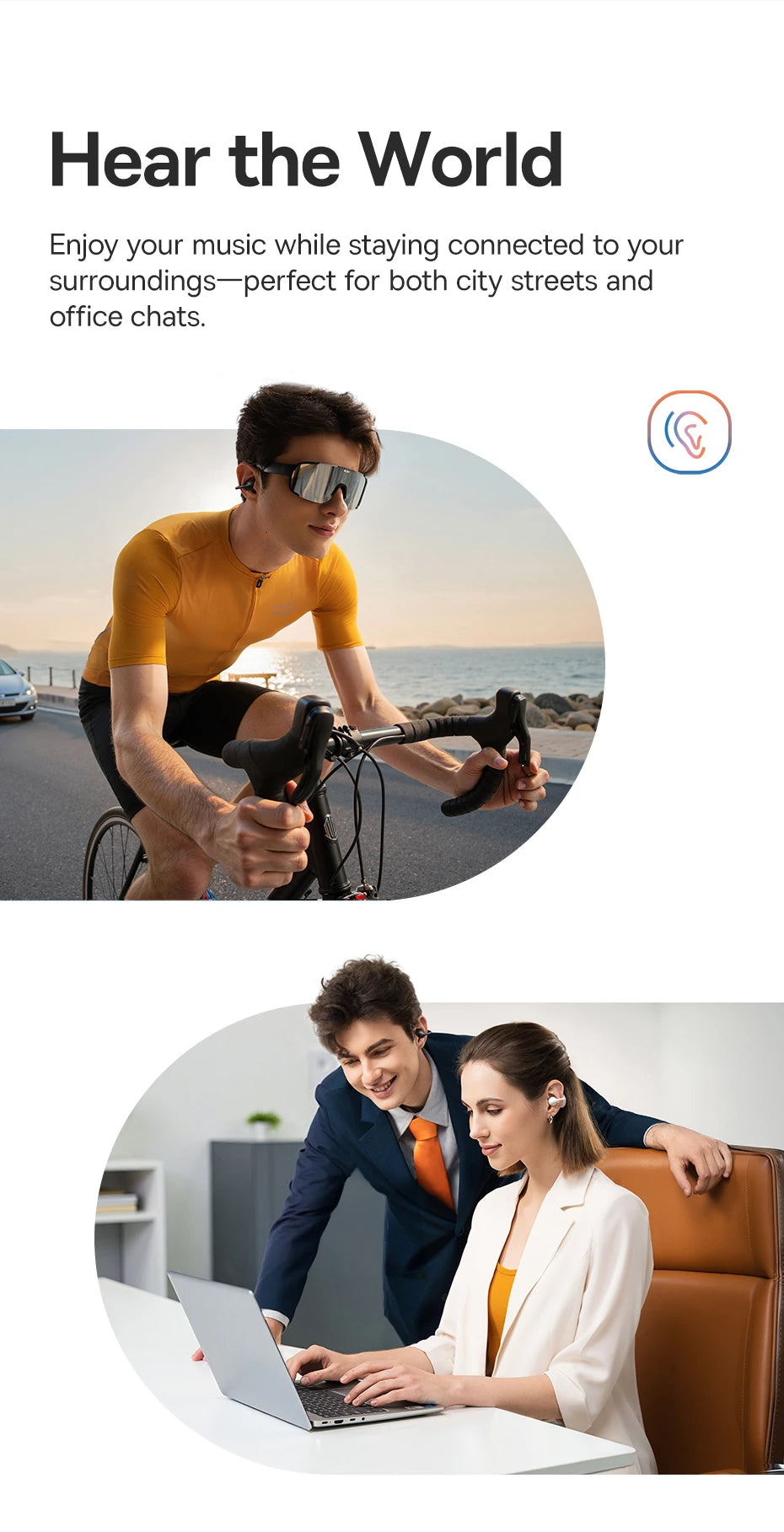 سماعات أذن Baseus BC1 بمشبك أذن، سماعات أذن لاسلكية مفتوحة، بلوتوث 6.0، سماعات رأس رياضية بمشبك، 4 ميكروفونات، صوت جهير فائق، IP55، سماعات أذن
