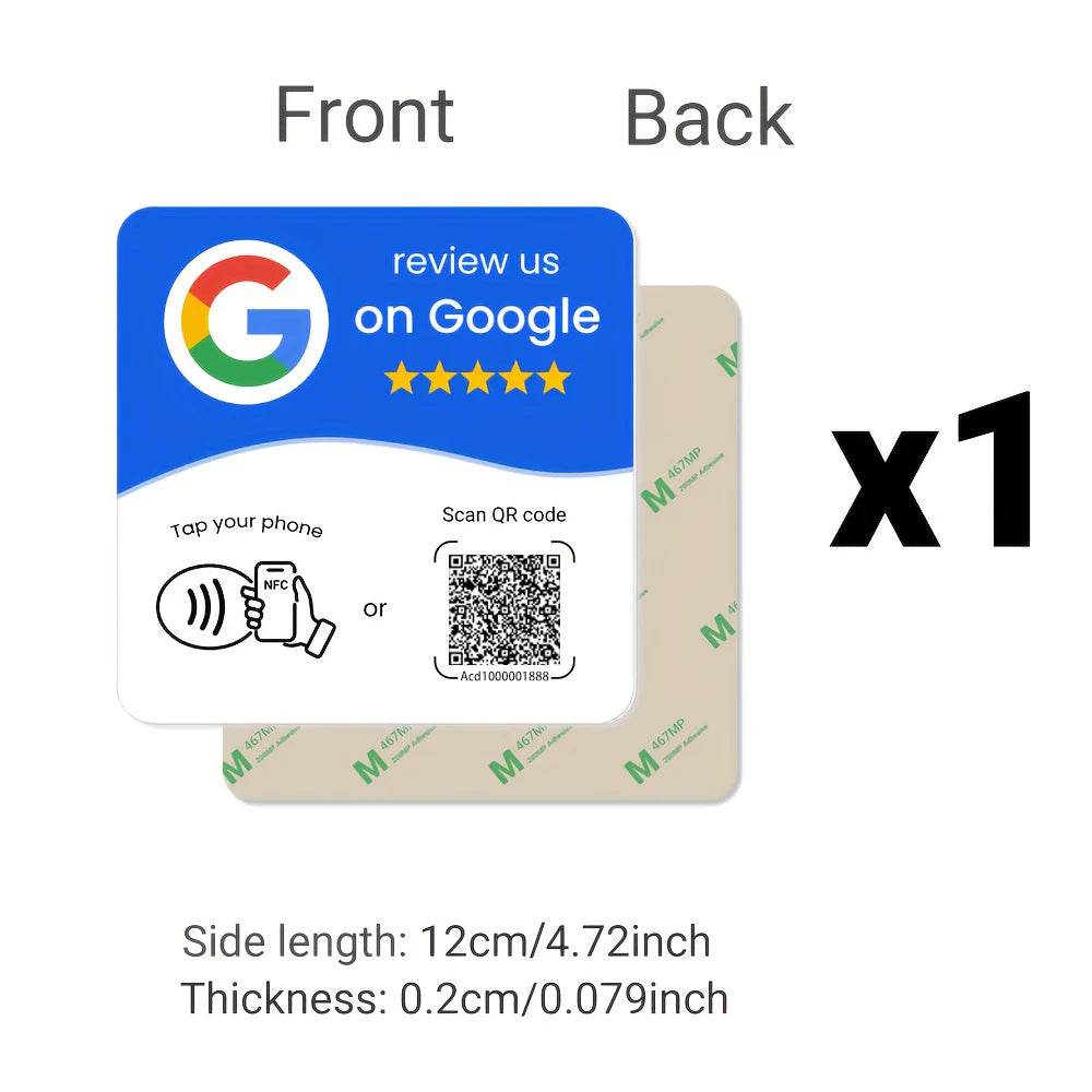 Hilo Programmable NFC 215 Square for Google Review Card NFC Station Table 13.56Mhz QR Code Editable Standing Card