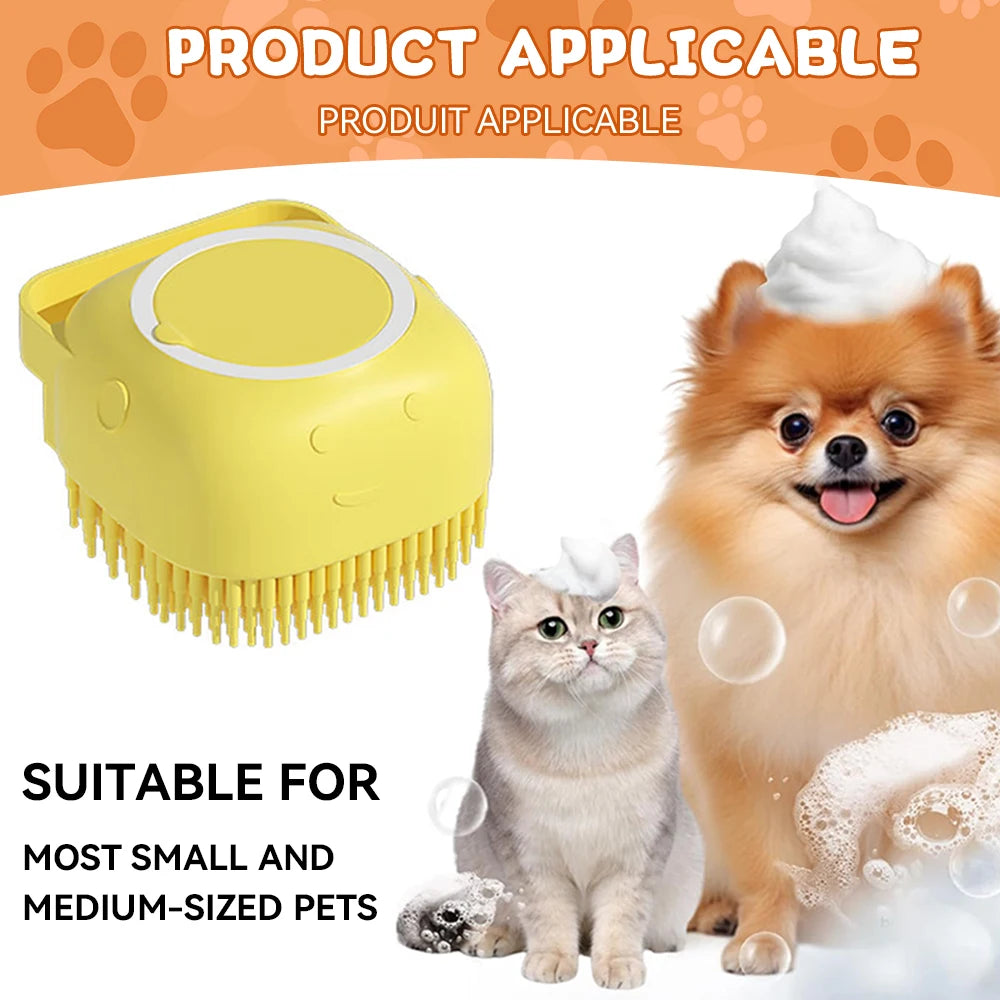 Silicone Pet Bathing Brush – Shampoo Dispenser Massage Brush for Dogs &amp; Cats