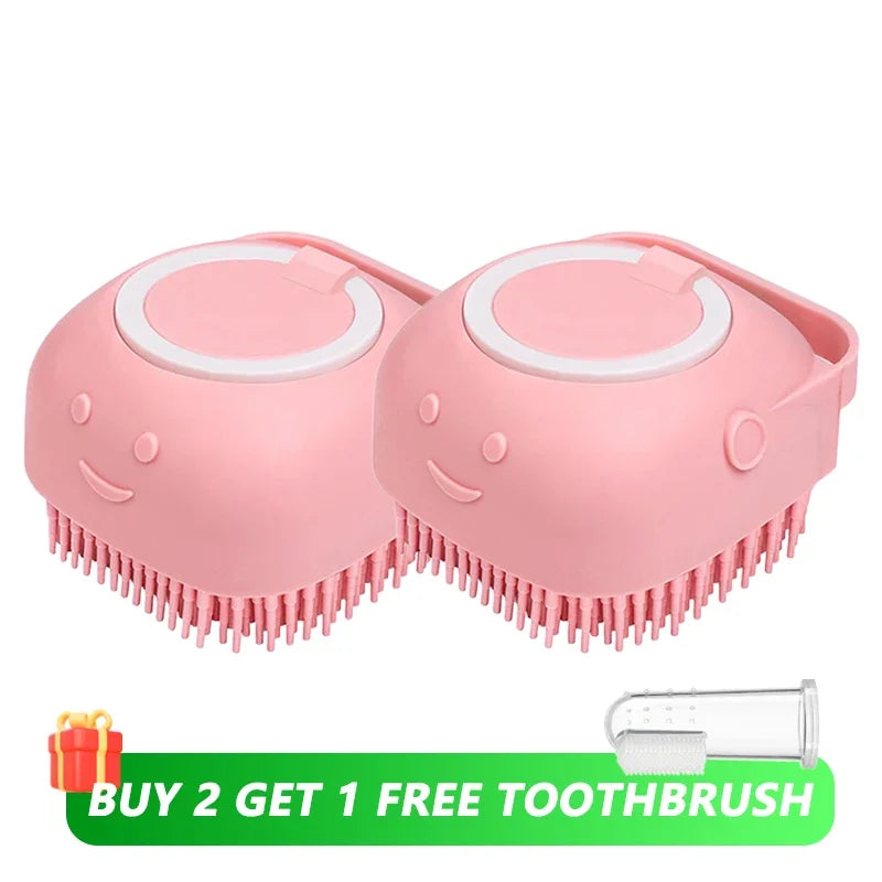 Silicone Pet Bathing Brush – Shampoo Dispenser Massage Brush for Dogs &amp; Cats