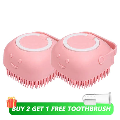 Silicone Pet Bathing Brush – Shampoo Dispenser Massage Brush for Dogs &amp; Cats