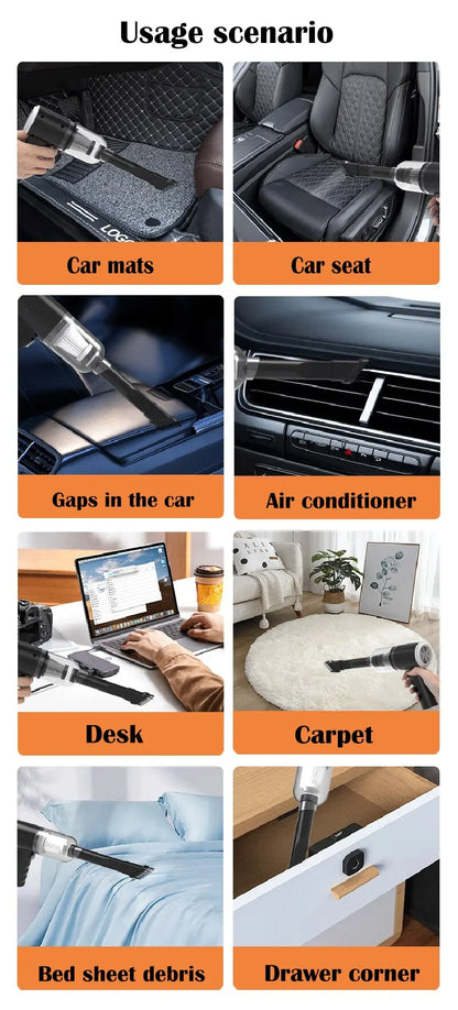 9000Pa Wireless Car Vacuum Cleaner – Portable USB Wet &amp; Dry Cleaner