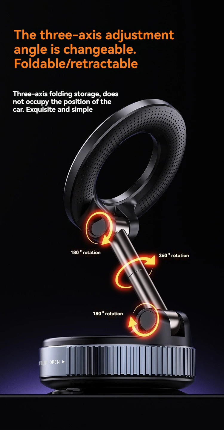 Magnetic Vacuum Car Phone Mount – Foldable Strong-Suction Holder