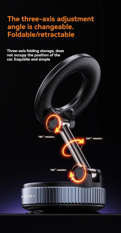 Magnetic Vacuum Car Phone Mount – Foldable Strong-Suction Holder