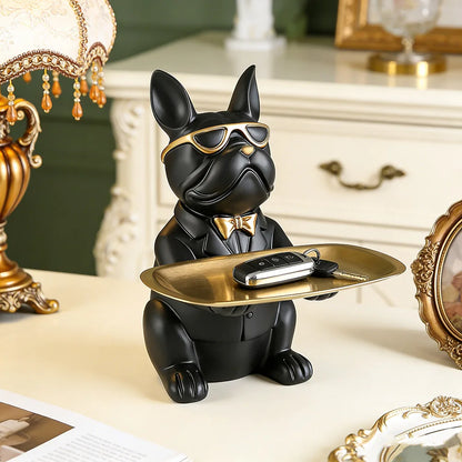 Multi Functional Bulldog Tray Animal Statue Creative Ornament Living Room Bedroom Miscellaneous Storage Home Decoration Gift