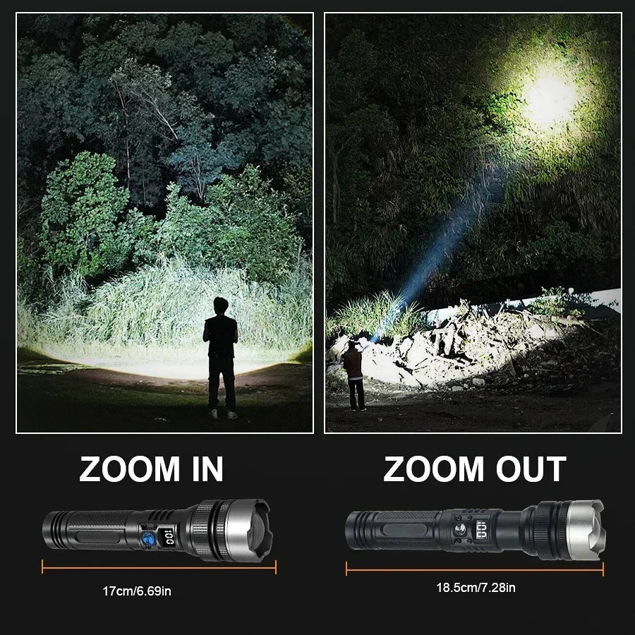 مصباح يدوي LED قابل لإعادة الشحن بقوة 100000 لومن – كشاف تكتيكي مقاوم للماء للتخييم وصيد الأسماك