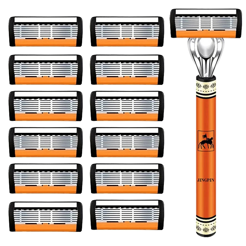 6-Blade Stainless Steel Safety Razor Set – Precision Shaving Kit for Men